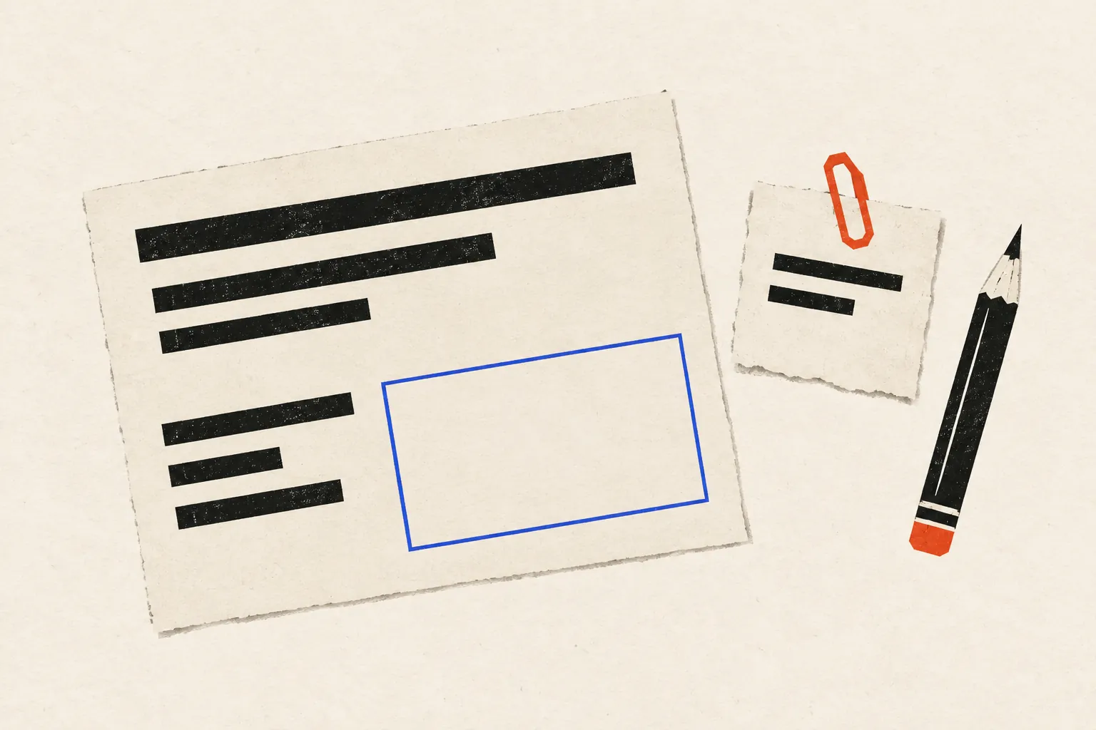 Muistiinpanokortissa on merkittyjä tietoja ja avoin kohta; vieressä on erillinen lähdepaperi.